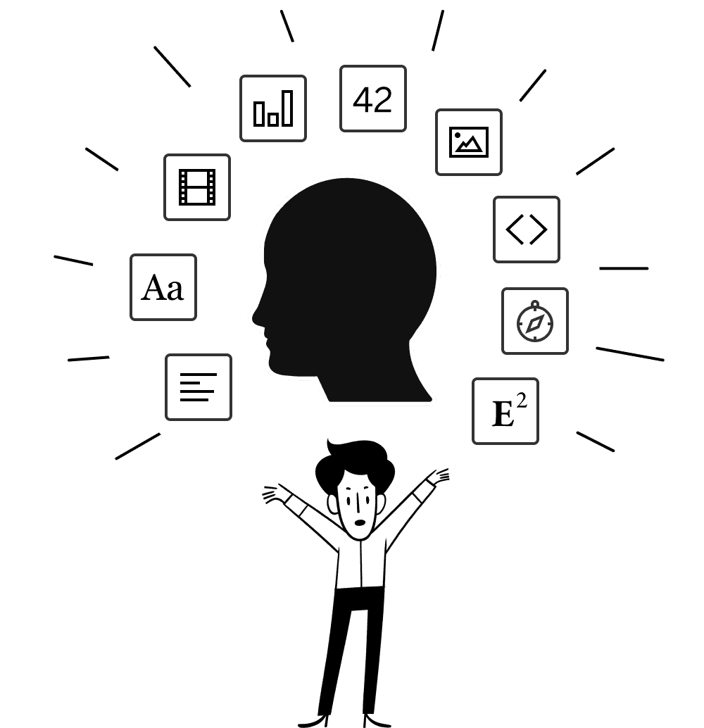 Ilustração de uma pessoa celebrando vários documentos