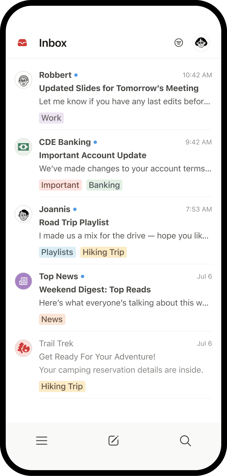 A screenshot of Notion Mail on mobile