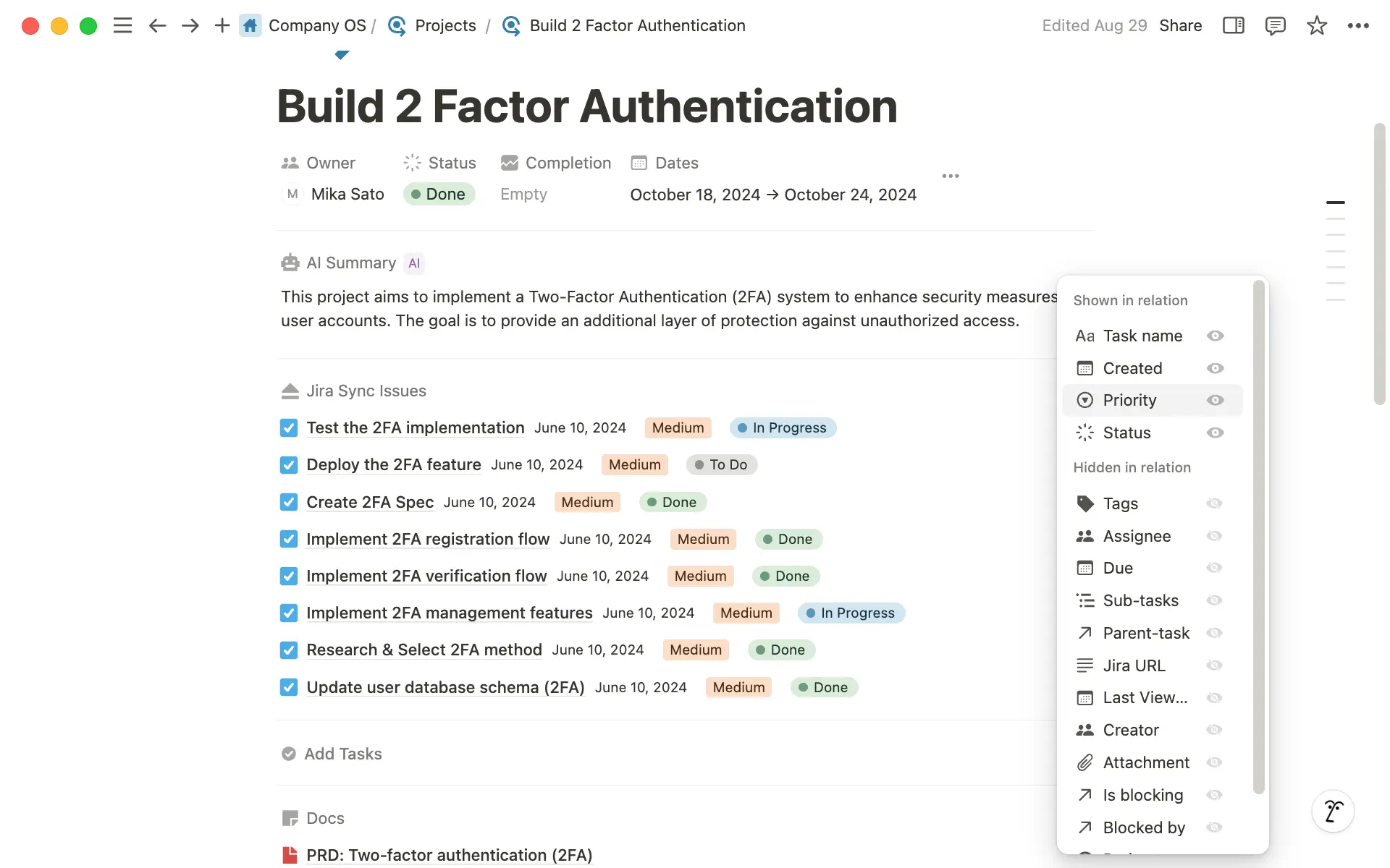 Click the three dot icon near "Jira sync Issues" to customize your property display