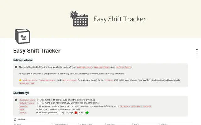 Easy Shift Tracker